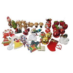 Lot of 53 Vintage Christmas Holiday Ornaments Beautiful Handmade & Store Bought